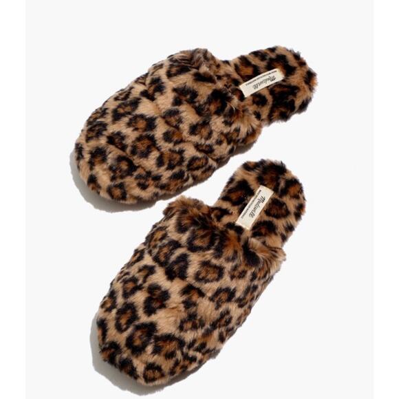 New Madewell Quilted Scuff Slippers in Leopard Recycled Faux Fur Women's Size 9 - Picture 1 of 8